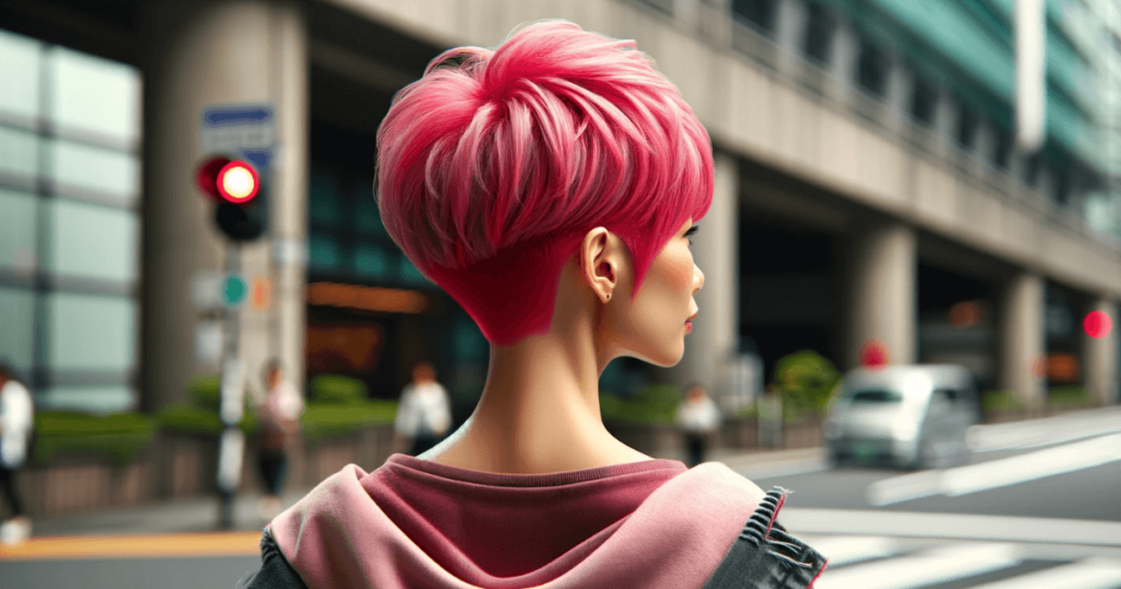 ピンク髪のベリーショートカット