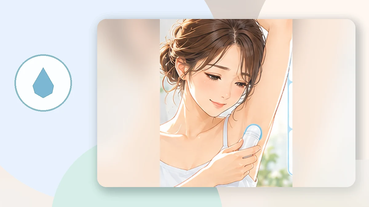洗面所でロールオンタイプの用品を脇に使う女性のイラスト