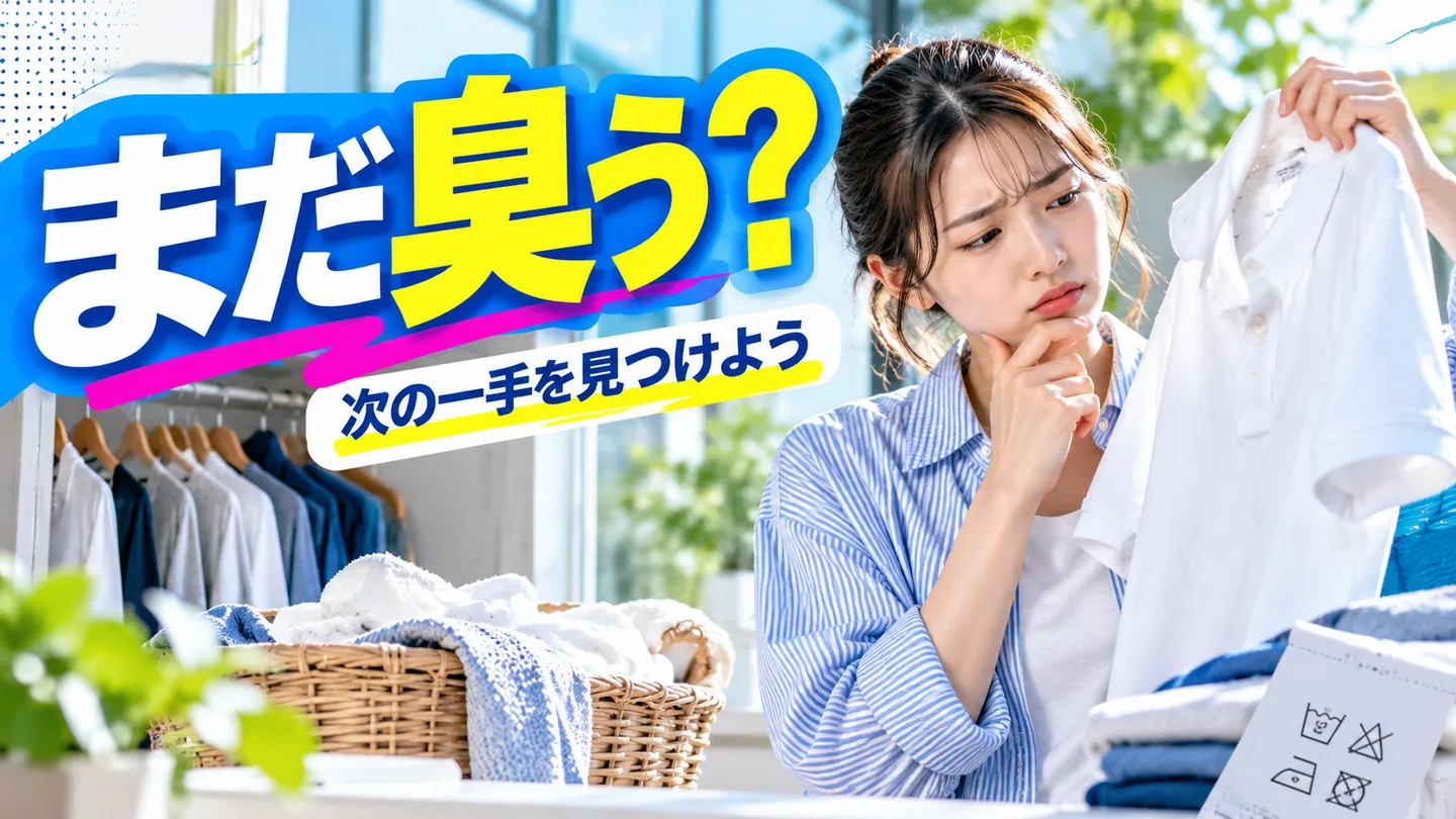 臭いが残る服を見つめて次の対処を考える女性