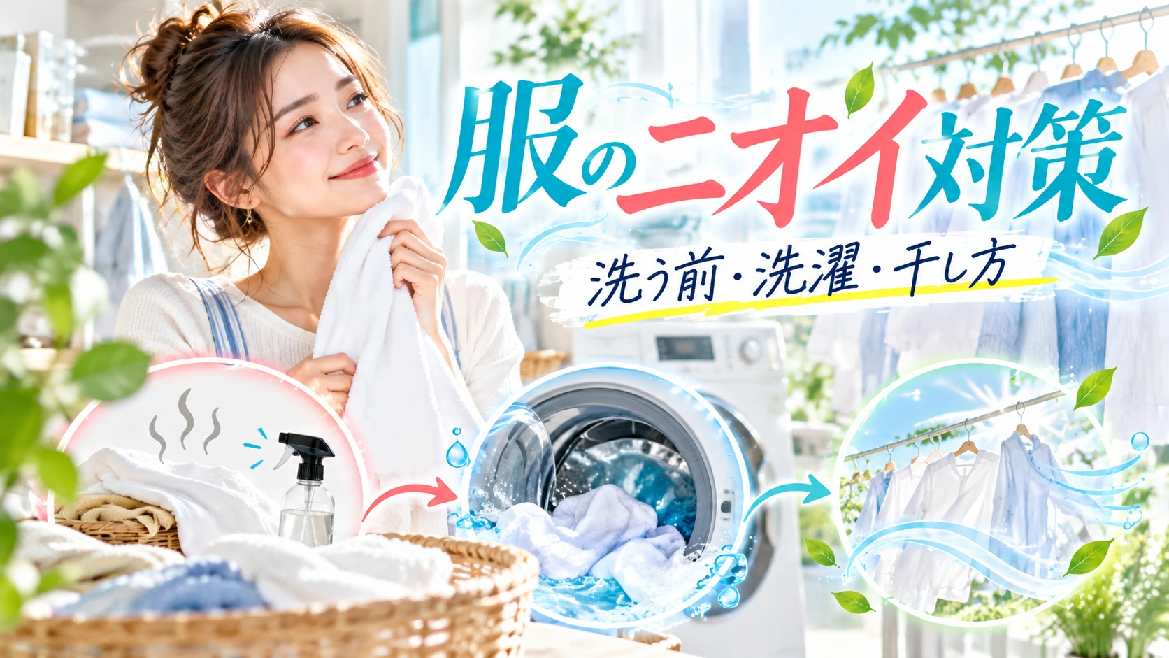 衣類の洗濯前の確認から洗濯と乾燥までの対策を表した画像