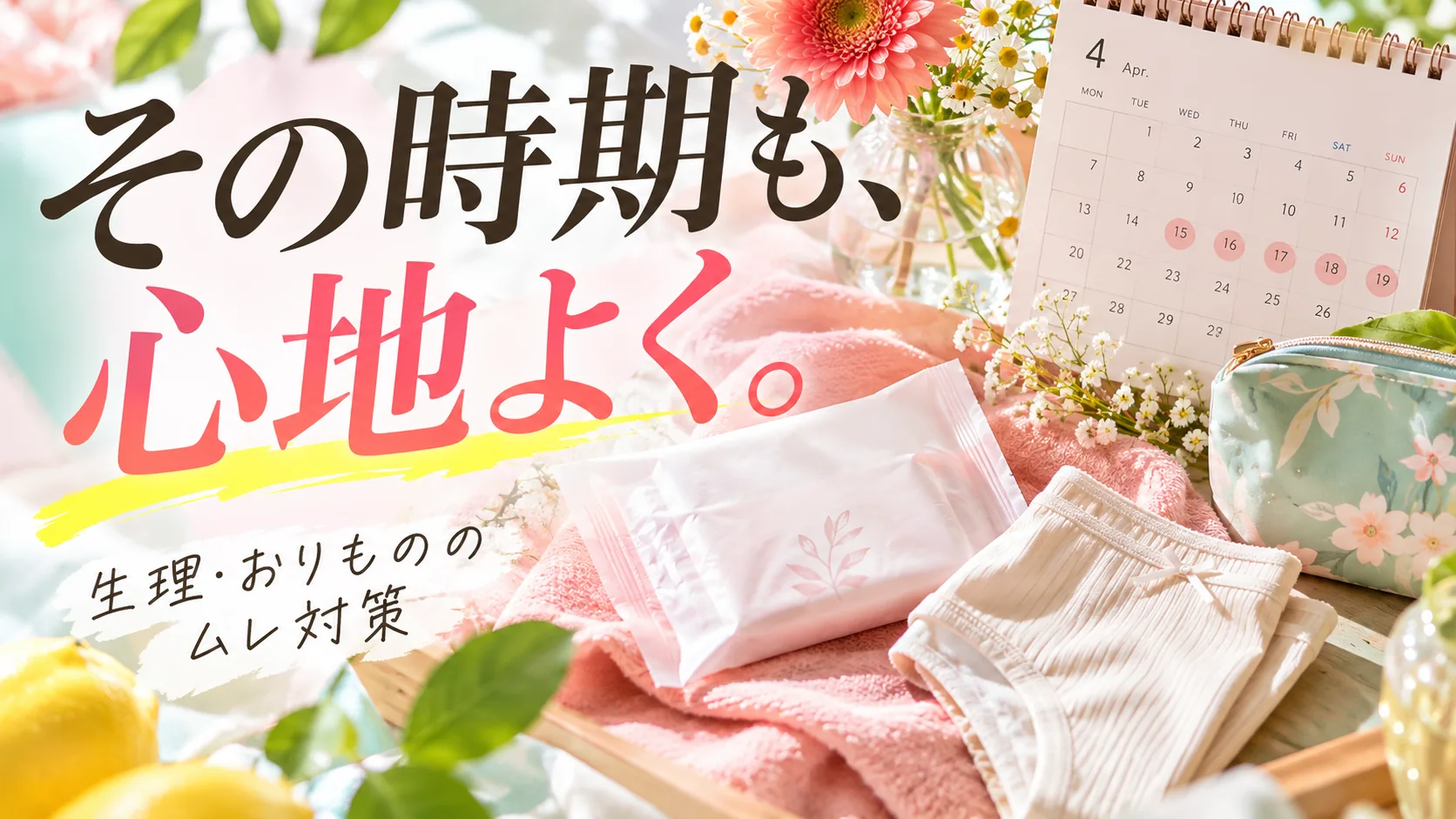 生理やおりものが多い日に快適に過ごすためのケアのイメージ
