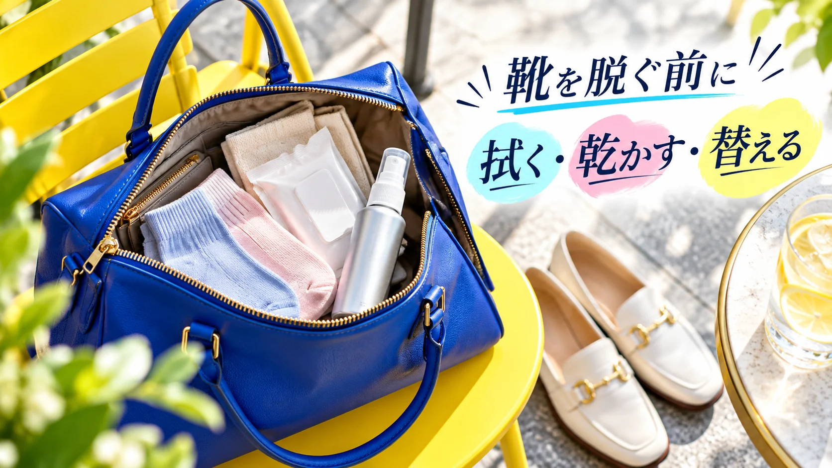 外出先でできる足の臭い応急処置を表現したビジュアル