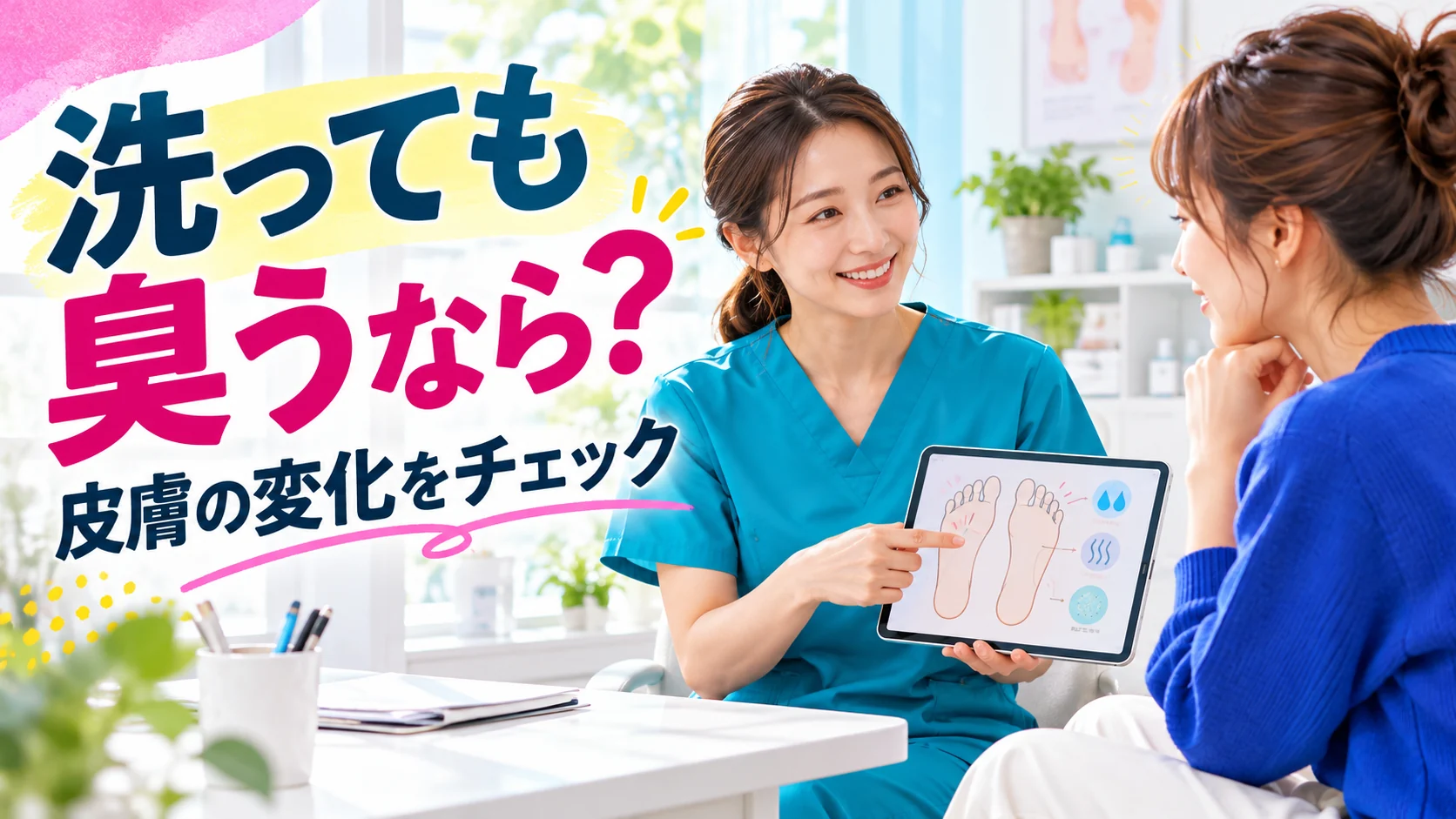 足の皮膚の変化と皮膚科の相談を穏やかに示すビジュアル