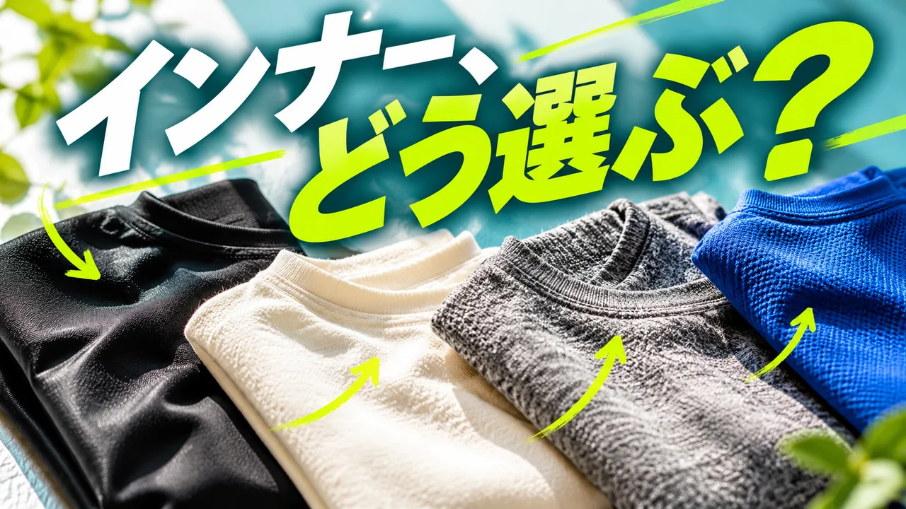素材と生地の異なる4種類の冬用インナーを比べるイメージ