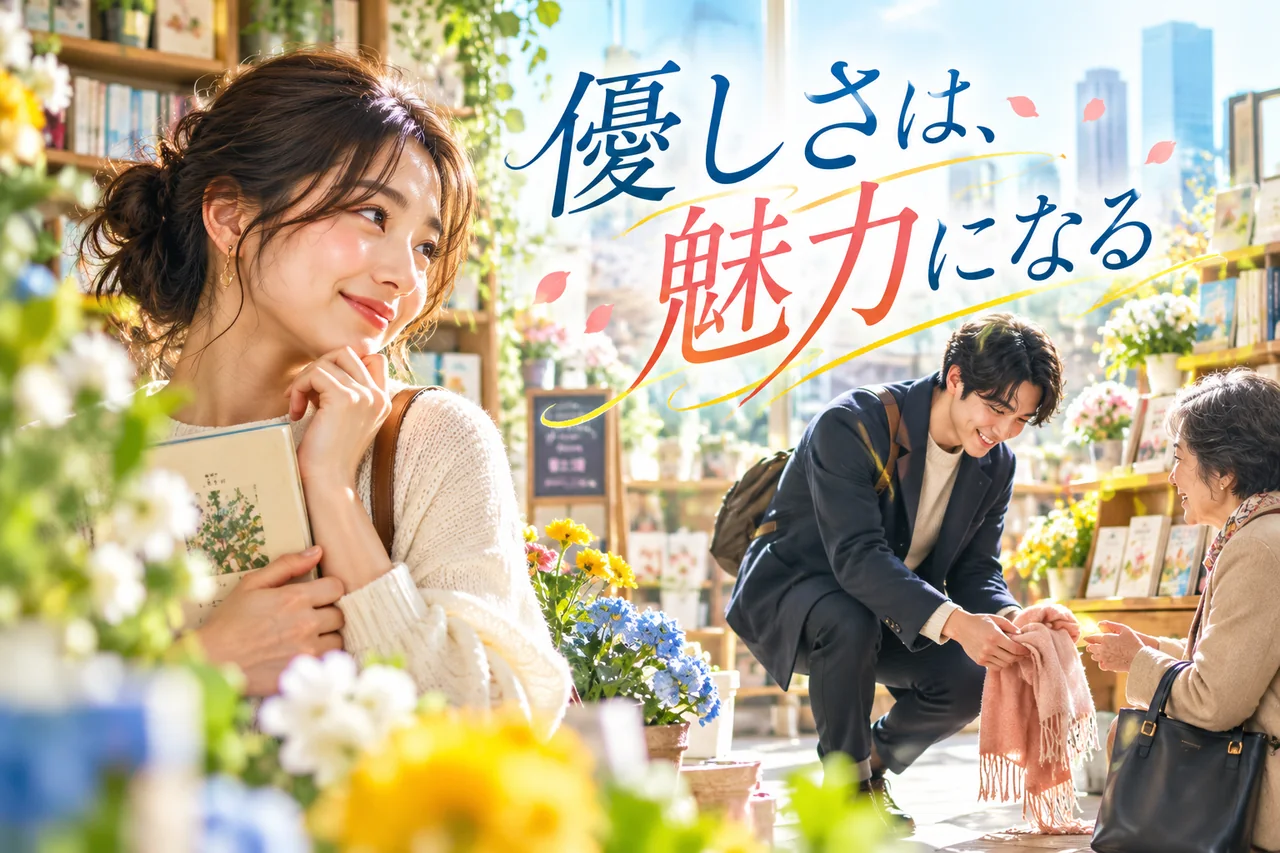 花屋で自然に親切にする男性を好意的に見つめる女性