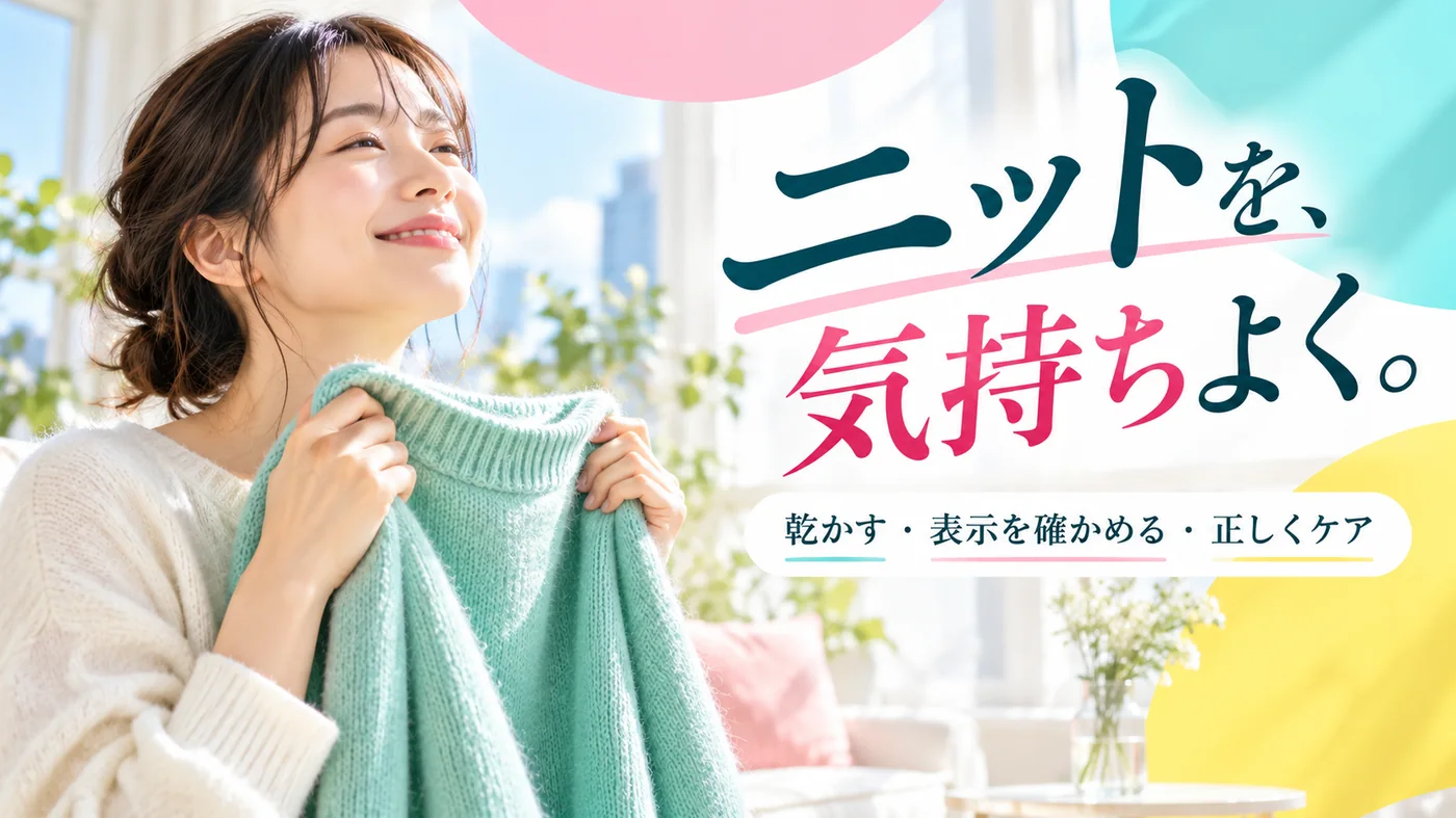 ニットを心地よく着るために乾燥と表示確認を大切にする女性