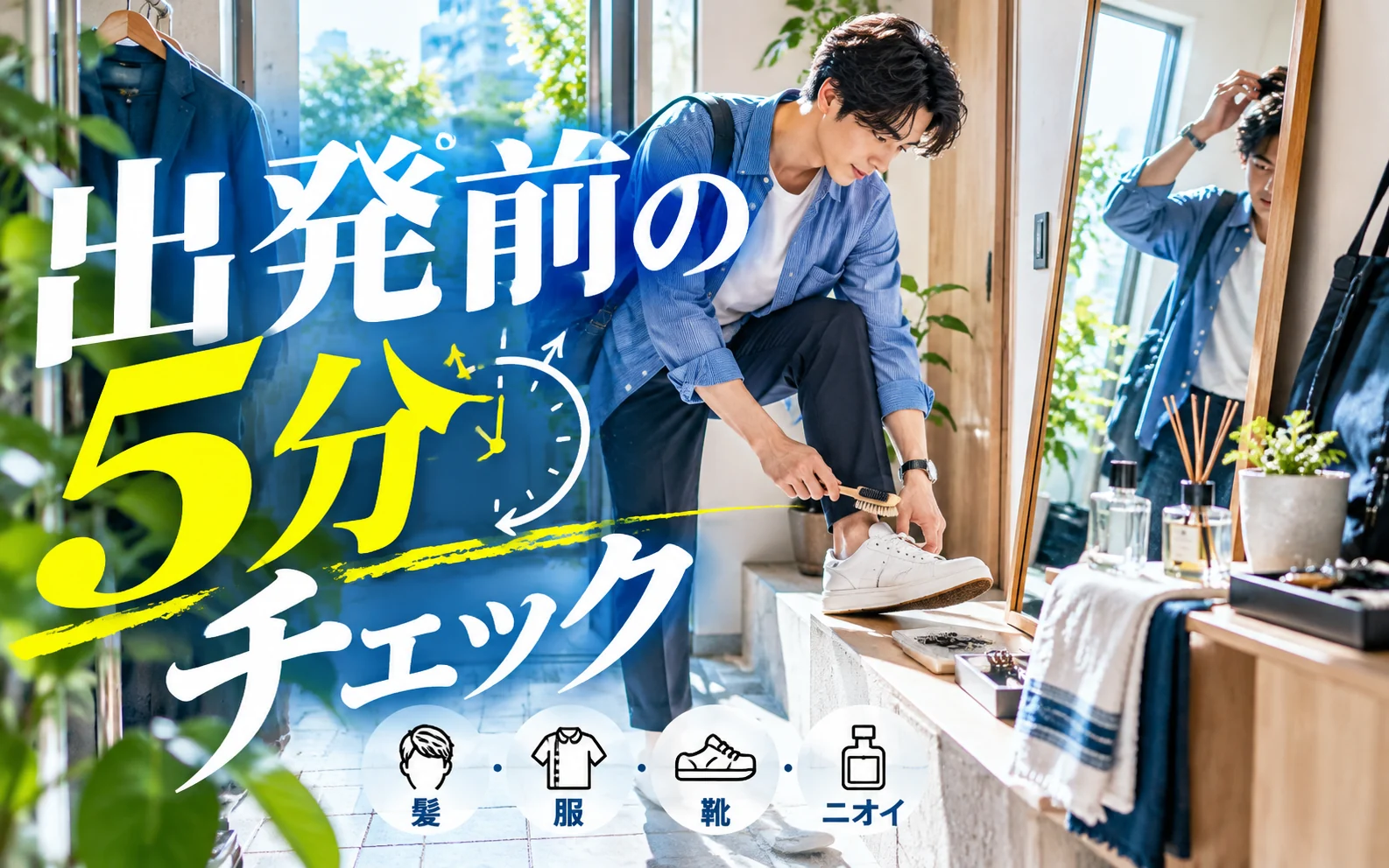 男性が外出前に髪、服、靴、ニオイを確認する5分チェックの画像