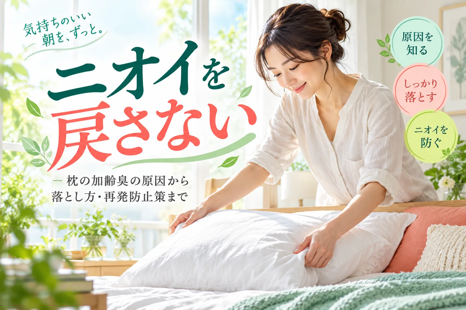枕を整え、ニオイの再発を防ぐ寝具習慣を表した画像