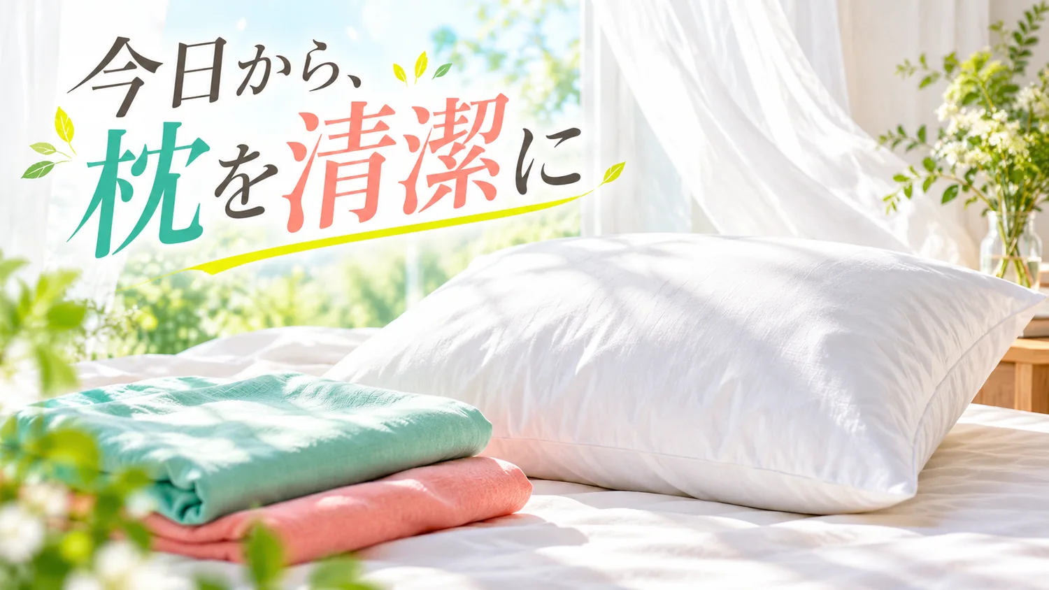 洗いたての枕で清潔な睡眠環境を整えた明るい寝室