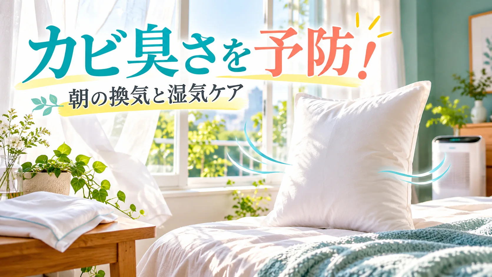 カビ臭さ予防のため朝の換気と寝具の湿気対策をする寝室