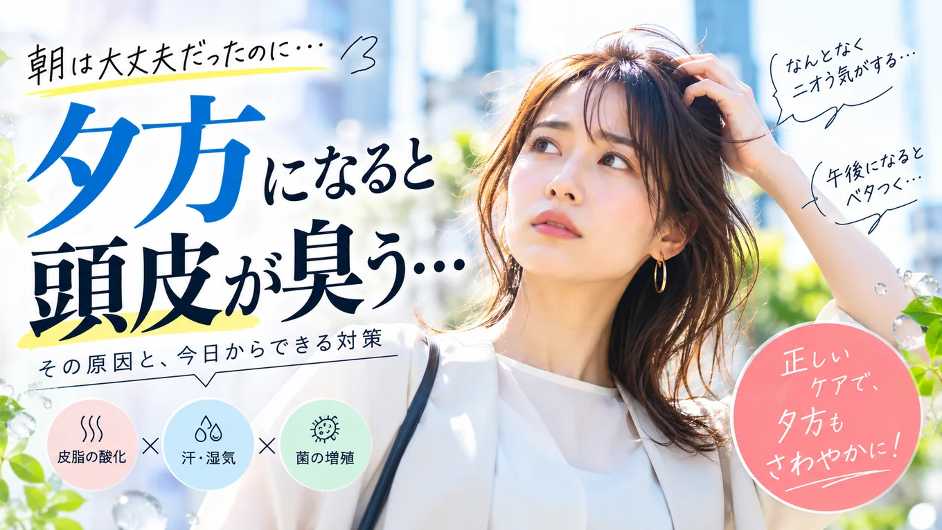 頭皮の皮脂と汗が夕方のにおいにつながることを紹介するイメージ