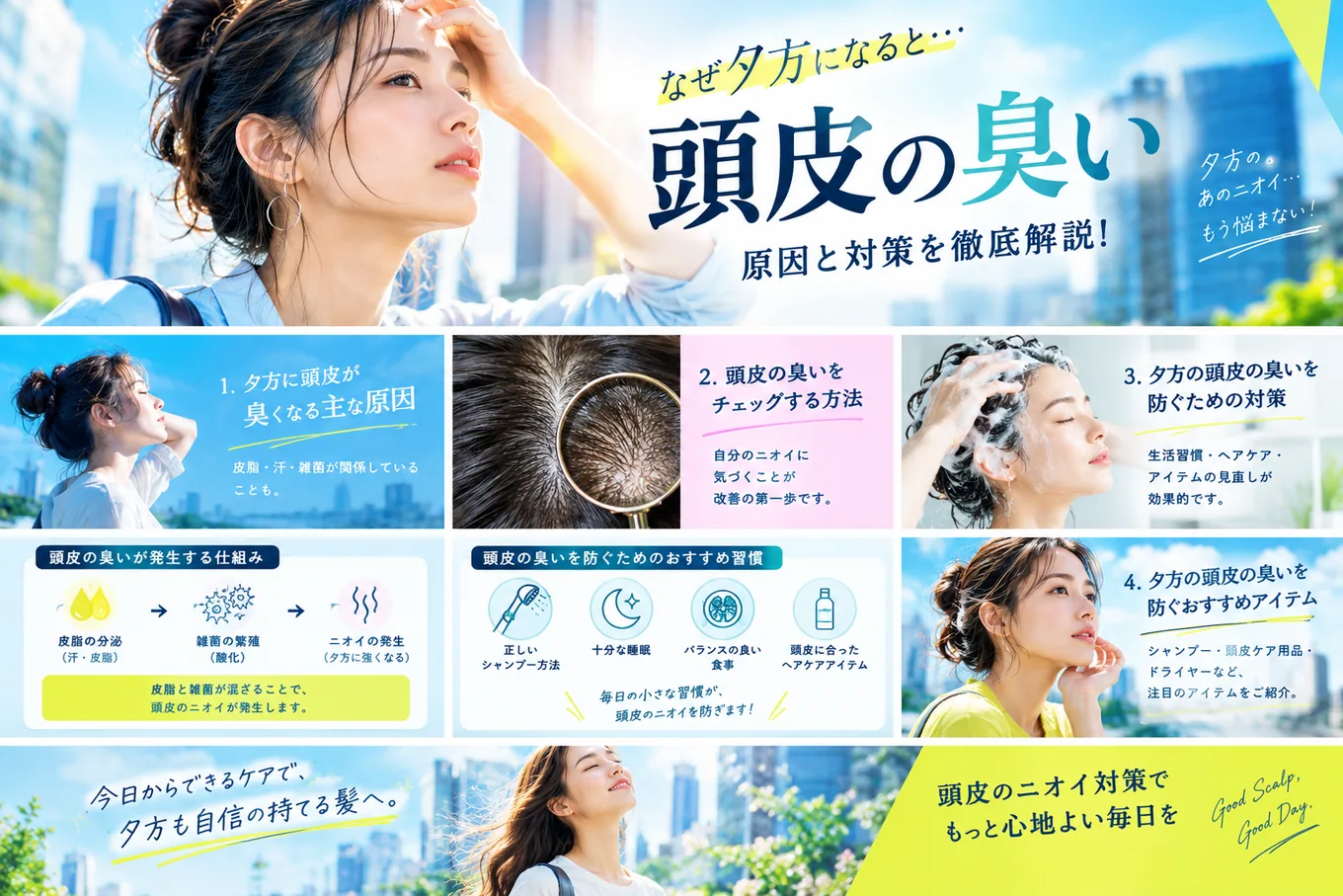 頭皮の洗い方や日常ケアを紹介するエディトリアルビジュアル