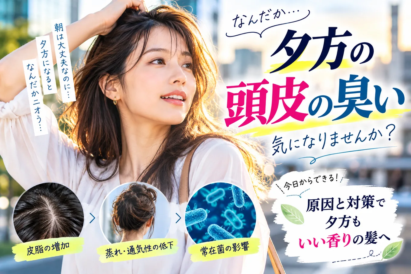 夕方の頭皮のにおいに関する疑問とケアのまとめイメージ