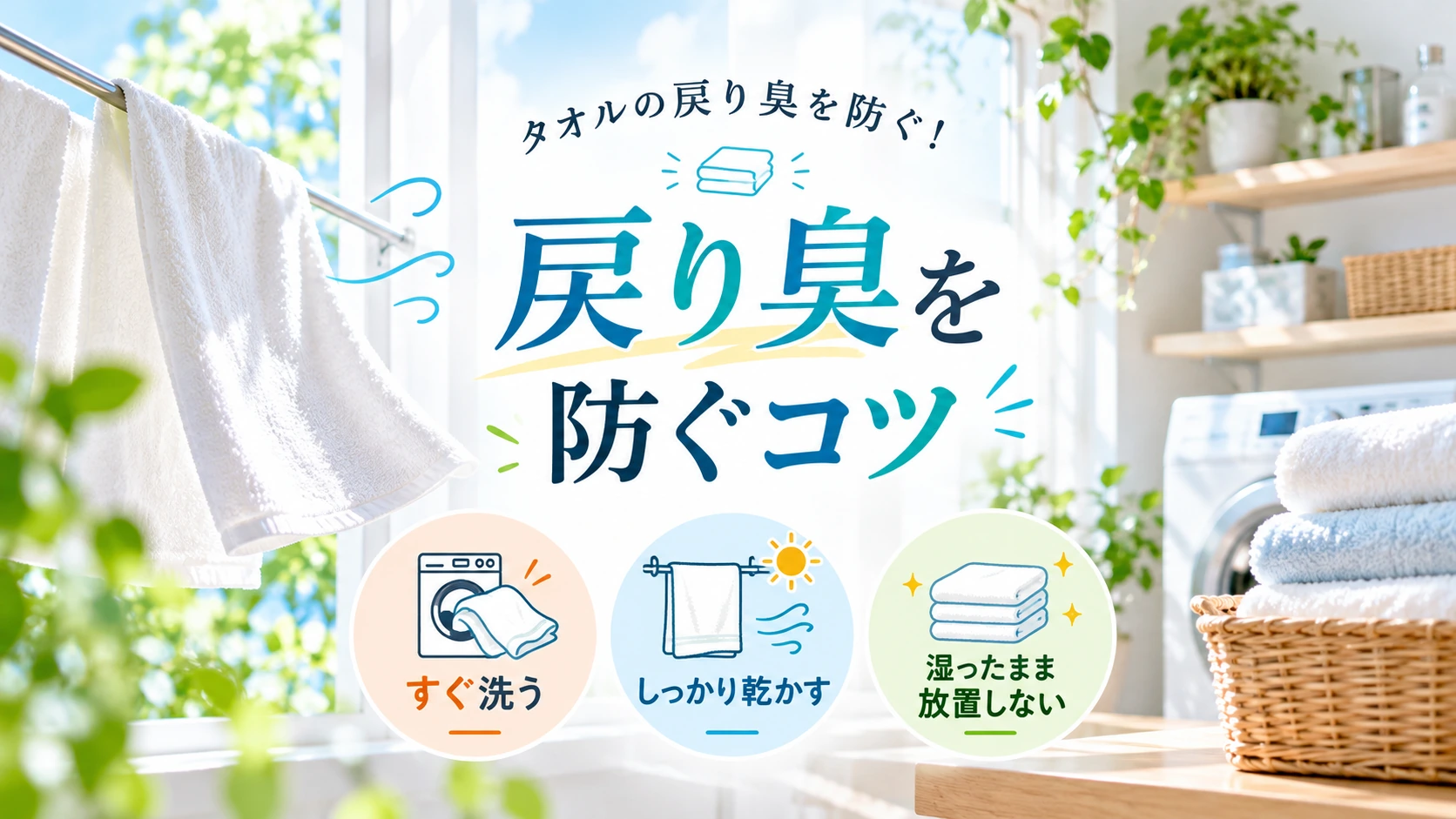 湿ったままタオルを放置しないことを伝える日常ケアの画像